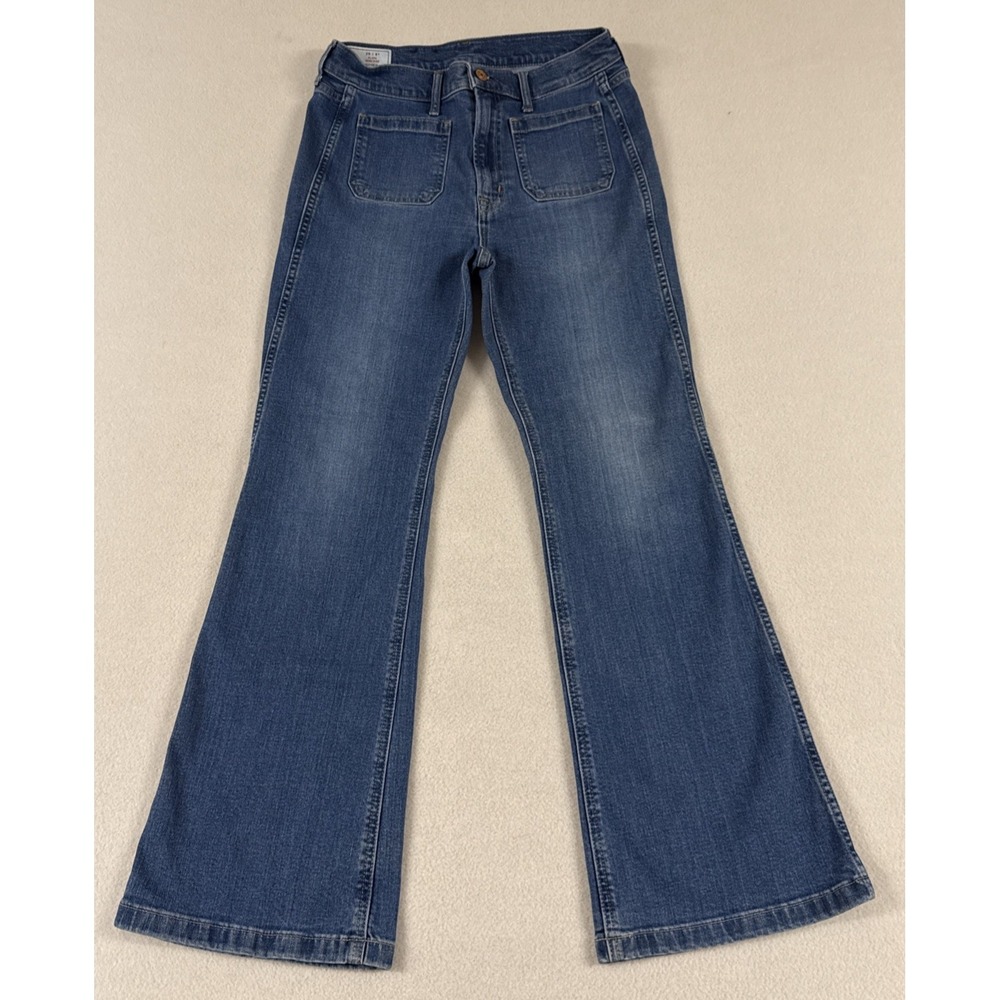 Gap High Rise Flare Jeans Medium Indigo Wash Front Patch Pockets Women 29 8short
